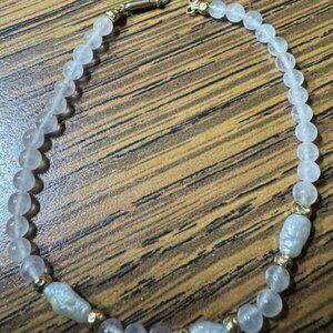 Icy Quartz Bead 6 1/2" Bracelet 14K Gold Beads and Clasp